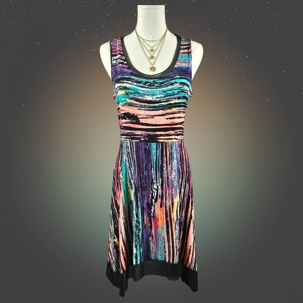 Cable & Gauge Sleeveless Dress M Abstract Handkerchief Hem Mesh boho festival